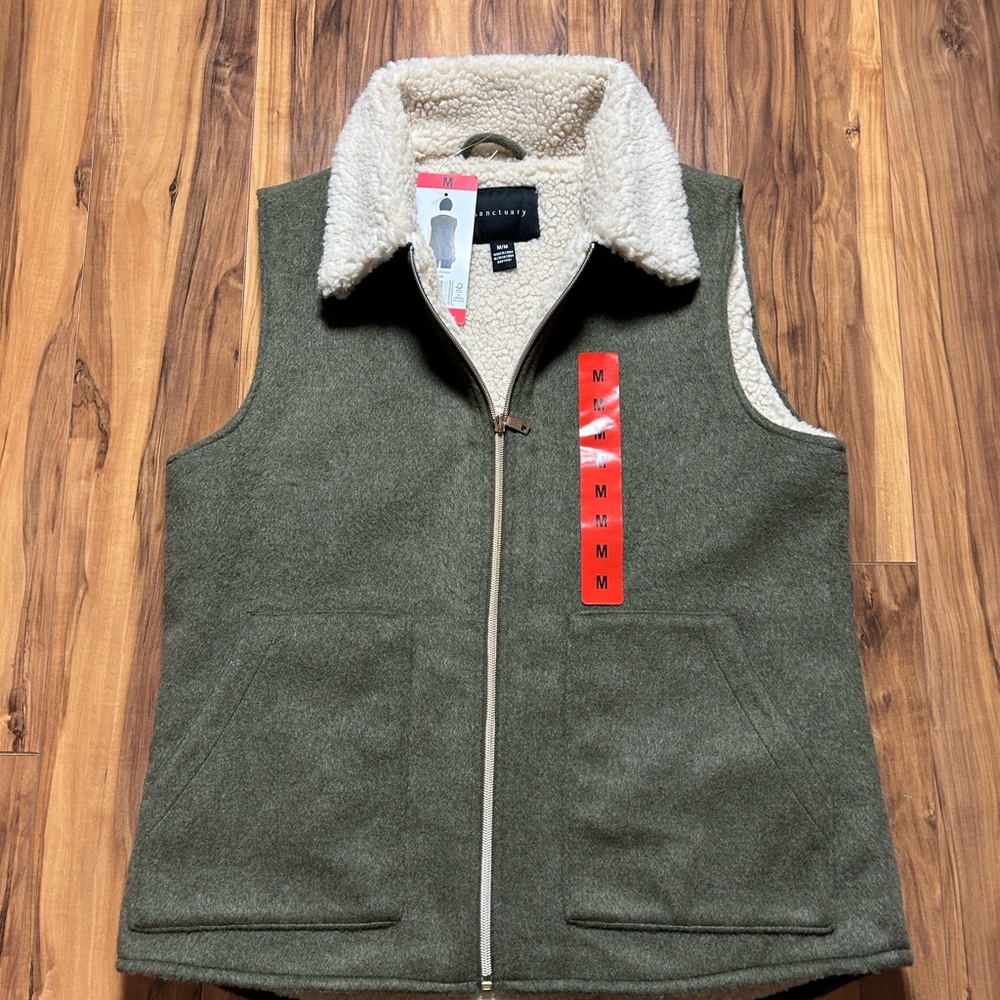 Sanctuary Women's Olive Green Sherpa-Lined Vest, Size Medium
